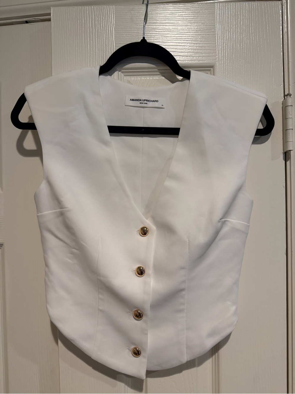 Amanda Uprichard White Sleeveless Button Front Crop Top